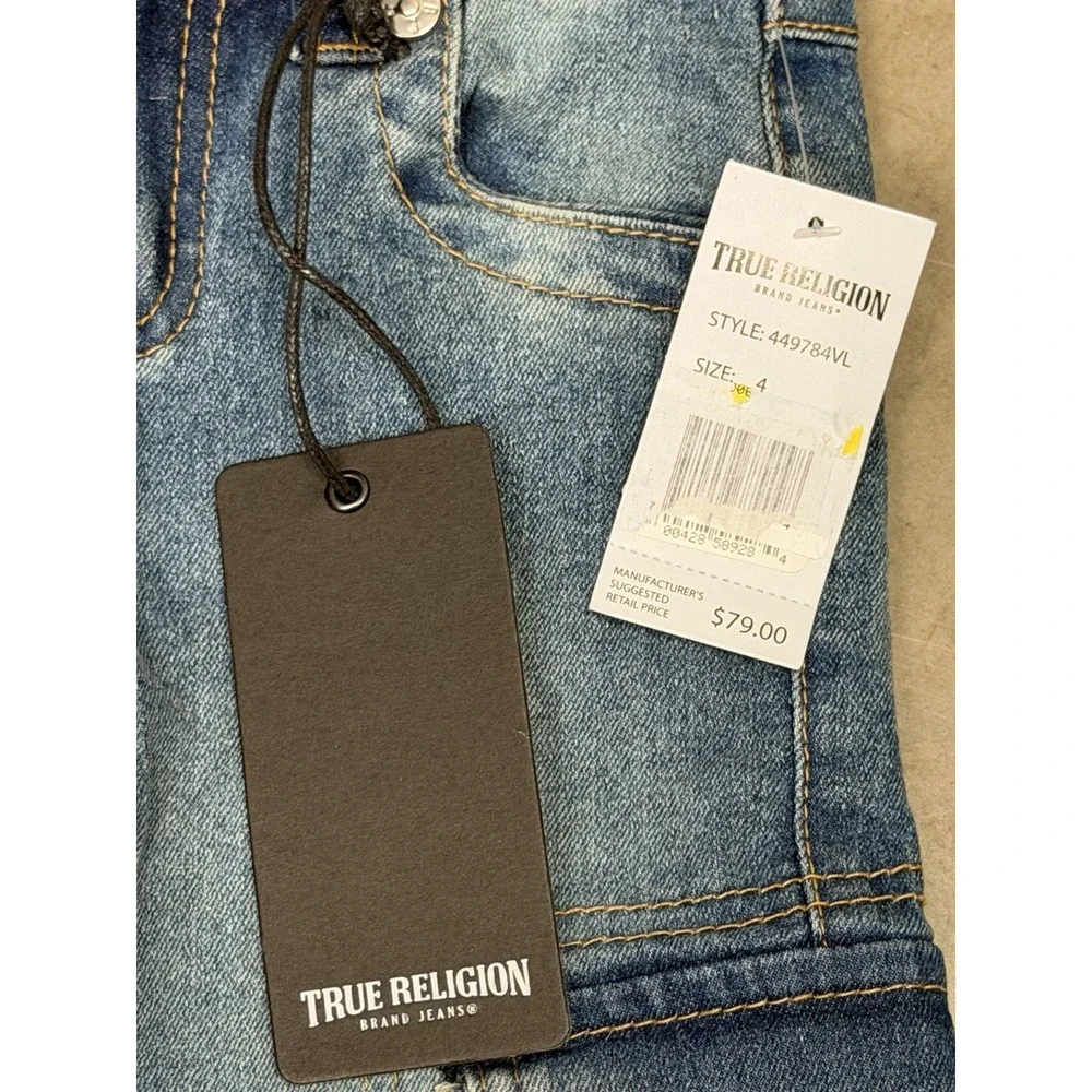 NWT True Religion Denim Leila Mid Rise Wide Leg 4 Bling Cargo Pocket A4-99